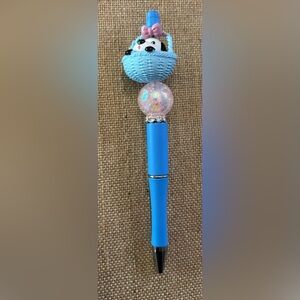 Puppy In Basket Beaded Pen Pink And Blue